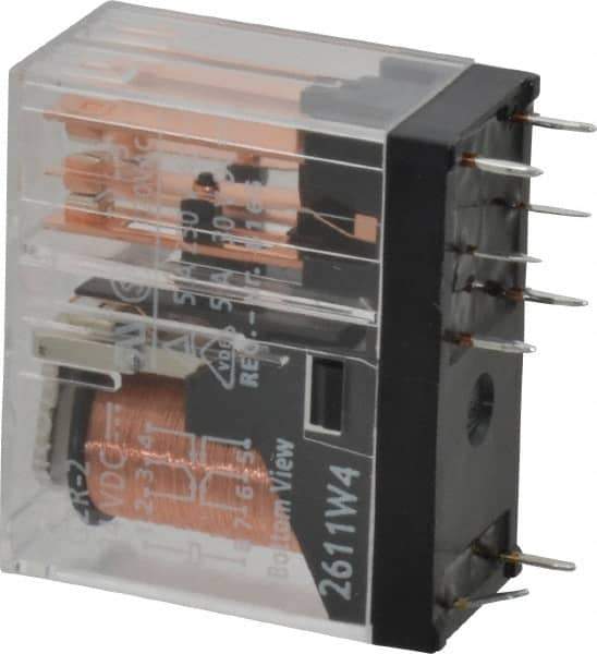 Omron - Rectangle Electromechanical PCB General Purpose Relay - 3 Amp at 250 VAC & 30 VDC, DPDT, 24 VDC, 29mm Wide x 25.5mm High x 13mm Deep - Exact Industrial Supply