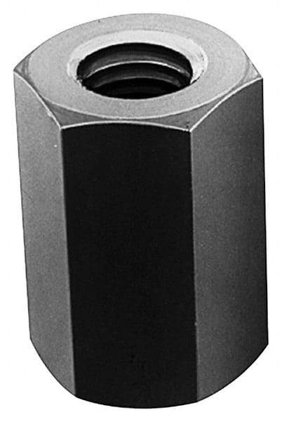 Made in USA - 1-1/8 - 7 UNC, 3" OAL Steel Standard Coupling Nut - Zinc-Plated Finish, 1-1/2" Width Across Flats - Exact Industrial Supply