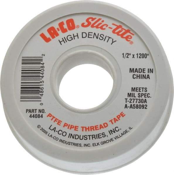 LA-CO - 1/2" Wide x 1,200" Long General Purpose Pipe Repair Tape - 3 mil Thick, -450 to 550°F, White - Exact Industrial Supply