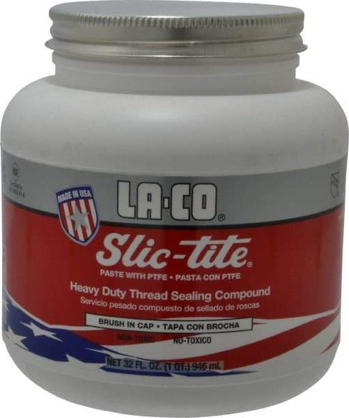 LA-CO - 1 Qt Brush Top Can White Thread Sealant - Paste with PTFE, 500°F Max Working Temp, For Metal, PVC, CPVC & ABS Plastic Pipe Threads - Exact Industrial Supply