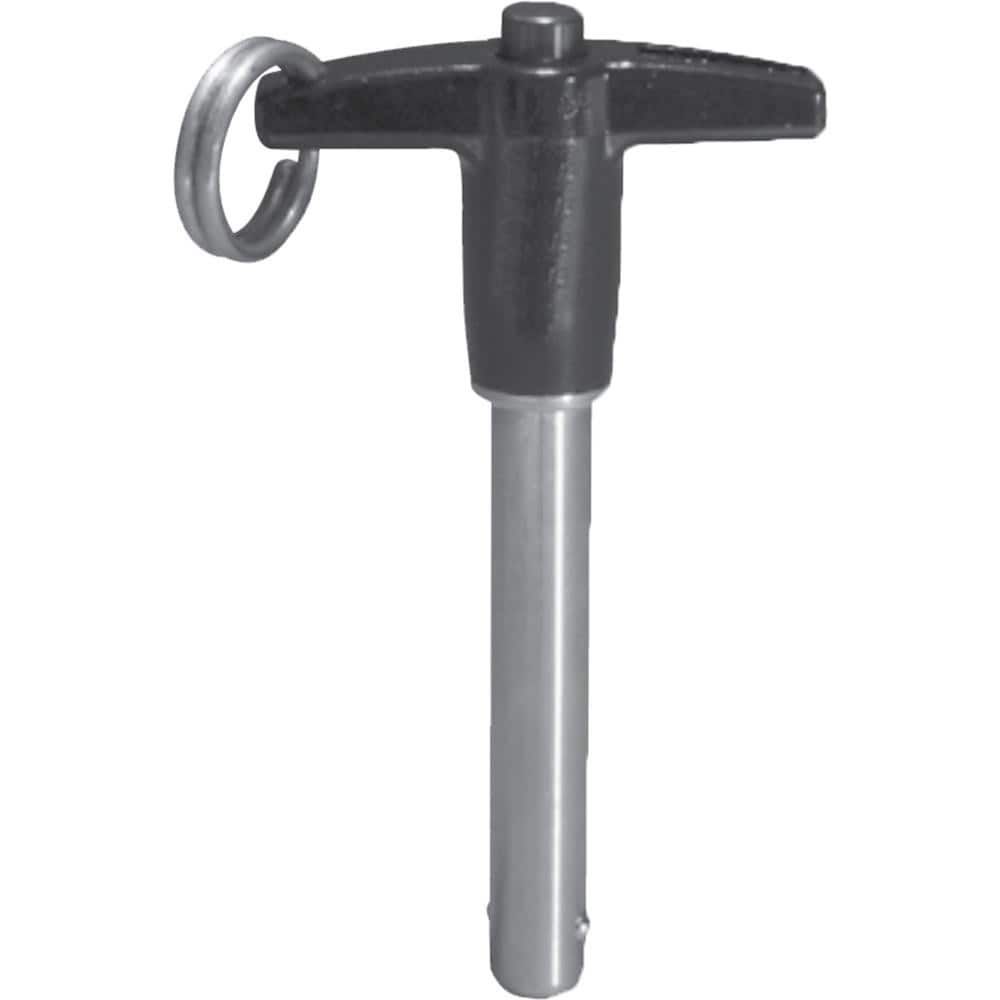 Ball Grip Quick-Release Pin: T-Handle, 3/8″ Pin Dia, 3/4″ Usable Length 2.2″ OAL, 17-4 Stainless Steel, Aluminum Handle