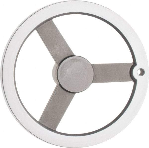 Value Collection - 8", 3 Spoke Straight Handwheel - 1.8" Hub, Aluminum, Chrome Plated Finish - Exact Industrial Supply