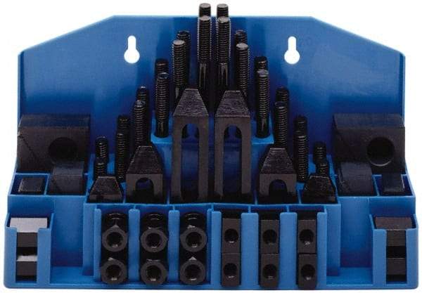 Gibraltar - 52 Piece Fixturing Step Block & Clamp Set with 25mm Step Block, 20mm T-Slot, M16x2.0 Stud Thread - 32mm Nut Width, 80, 110, 125, 150, 175 & 200mm Stud Lengths - Exact Industrial Supply