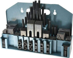 Value Collection - 52 Piece Fixturing Step Block & Clamp Set with 1" Step Block, 7/16" T-Slot, 3/8-16 Stud Thread - 11/16" Nut Width, 3, 4, 5, 6, 7 & 8" Stud Lengths - Exact Industrial Supply