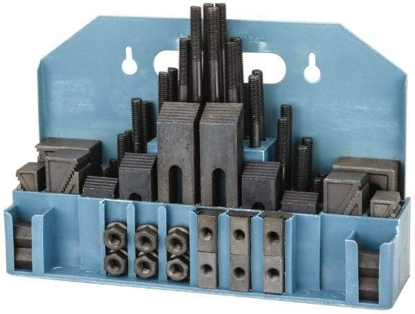 Value Collection - 52 Piece Fixturing Step Block & Clamp Set with 1" Step Block, 9/16" T-Slot, 3/8-16 Stud Thread - 7/8" Nut Width, 3, 4, 5, 6, 7 & 8" Stud Lengths - Exact Industrial Supply