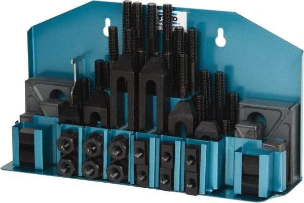 TE-CO - 52 Piece Fixturing Step Block & Clamp Set with 1" Step Block, 9/16" T-Slot, 1/2-13 Stud Thread - 7/8" Nut Width, 3, 4, 5, 6, 7 & 8" Stud Lengths - Exact Industrial Supply