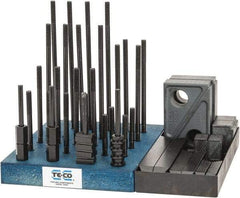 TE-CO - 50 Piece Fixturing Step Block & Clamp Set with 1" Step Block, 3/8" T-Slot, 5/16-18 Stud Thread - 5/8" Nut Width, 3, 4, 5, 6, 7 & 8" Stud Lengths - Exact Industrial Supply