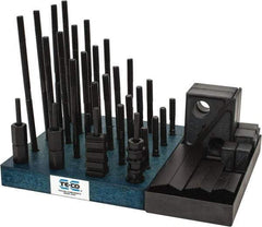 TE-CO - 50 Piece Fixturing Step Block & Clamp Set with 1" Step Block, 1/2" T-Slot, 3/8-16 Stud Thread - 7/8" Nut Width, 3, 4, 5, 6, 7 & 8" Stud Lengths - Exact Industrial Supply