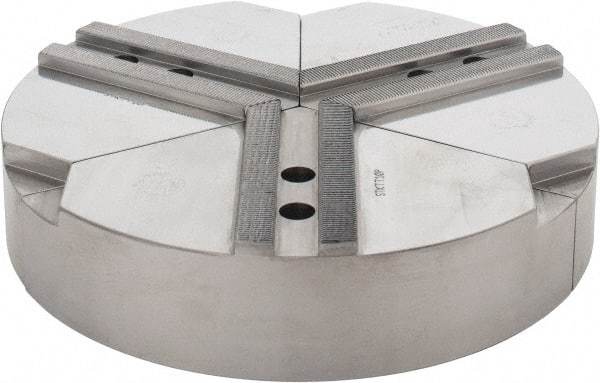 Abbott Workholding Products - 10" & Up Chuck Capacity, 1.5mm x 60° Serrated Attachment, Round Soft Lathe Chuck Jaw - 3 Jaws, Steel, 1.1811" Btw Mount Hole Ctrs, 10" Wide x 2" High, 0.6299" Groove, 0.4724" & 12mm Fastener - Exact Industrial Supply