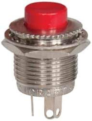 GC/Waldom - 0.469 Inch Mount Hole, Miniature Pushbutton Switch Only - Round, Red Pushbutton, Nonilluminated, Momentary (MO), On-Off - Exact Industrial Supply