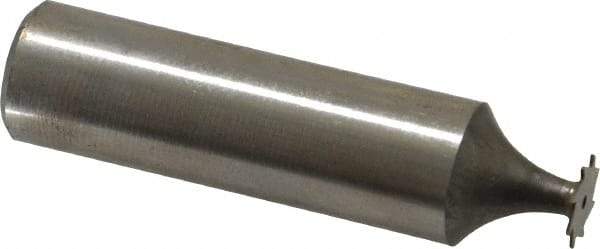 Made in USA - 5/16" Diam x 1/64" Face Width, High Speed Steel, 8 Teeth, Shank Connection Woodruff Keyseat Cutter - Uncoated, 2-1/16" OAL x 1/2" Shank, Straight Teeth - Exact Industrial Supply
