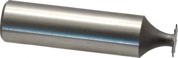 Made in USA - 3/8" Diam x 1/64" Face Width, High Speed Steel, 8 Teeth, Shank Connection Woodruff Keyseat Cutter - Uncoated, 2-1/16" OAL x 1/2" Shank, Straight Teeth - Exact Industrial Supply