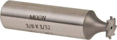 Made in USA - 3/8" Diam x 1/32" Face Width, High Speed Steel, 8 Teeth, Shank Connection Woodruff Keyseat Cutter - Uncoated, 2-1/16" OAL x 1/2" Shank, Straight Teeth - Exact Industrial Supply