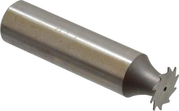 Made in USA - 1/2" Diam x 1/64" Face Width, High Speed Steel, 12 Teeth, Shank Connection Woodruff Keyseat Cutter - Uncoated, 2-1/16" OAL x 1/2" Shank, Straight Teeth - Exact Industrial Supply