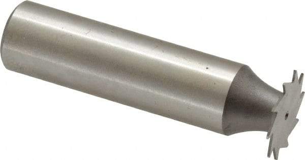 Made in USA - 5/8" Diam x 0.02" Face Width, High Speed Steel, 12 Teeth, Shank Connection Woodruff Keyseat Cutter - Uncoated, 2-3/32" OAL x 1/2" Shank, Straight Teeth - Exact Industrial Supply