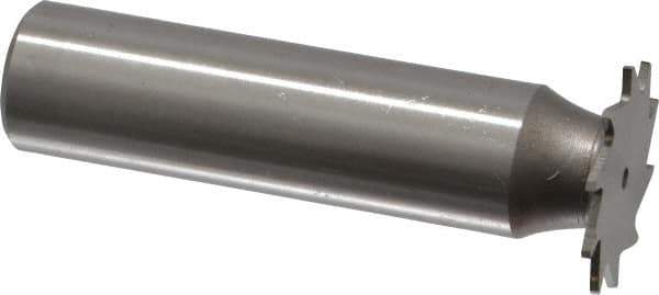 Made in USA - 3/4" Diam x 1/32" Face Width, High Speed Steel, 14 Teeth, Shank Connection Woodruff Keyseat Cutter - Uncoated, 2-1/8" OAL x 1/2" Shank, Straight Teeth - Exact Industrial Supply