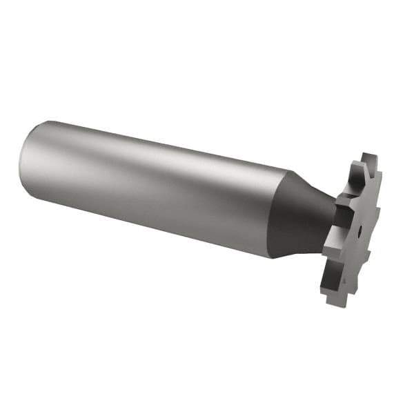 Made in USA - 3/4" Diam x 1/16" Face Width, High Speed Steel, 14 Teeth, Shank Connection Woodruff Keyseat Cutter - Uncoated, 2-1/8" OAL x 1/2" Shank, Straight Teeth - Exact Industrial Supply