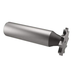 Made in USA - 3/4" Diam x 1/16" Face Width, High Speed Steel, 14 Teeth, Shank Connection Woodruff Keyseat Cutter - Uncoated, 2-1/8" OAL x 1/2" Shank, Straight Teeth - Exact Industrial Supply