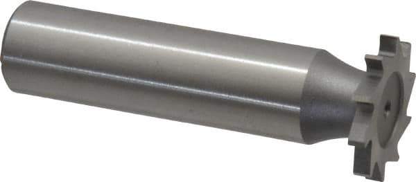 Made in USA - 3/4" Diam x 3/32" Face Width, High Speed Steel, 14 Teeth, Shank Connection Woodruff Keyseat Cutter - Uncoated, 2-1/8" OAL x 1/2" Shank, Straight Teeth - Exact Industrial Supply