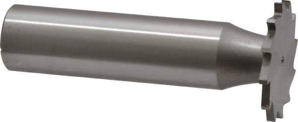 Made in USA - 7/8" Diam x 1/16" Face Width, High Speed Steel, 14 Teeth, Shank Connection Woodruff Keyseat Cutter - Uncoated, 2-5/32" OAL x 1/2" Shank, Straight Teeth - Exact Industrial Supply