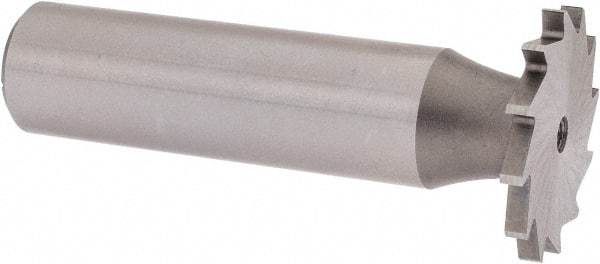 Made in USA - 7/8" Diam x 5/64" Face Width, High Speed Steel, 14 Teeth, Shank Connection Woodruff Keyseat Cutter - Uncoated, 2-5/32" OAL x 1/2" Shank, Straight Teeth - Exact Industrial Supply