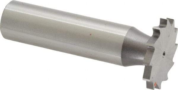 Made in USA - 7/8" Diam x 3/32" Face Width, High Speed Steel, 14 Teeth, Shank Connection Woodruff Keyseat Cutter - Uncoated, 2-5/32" OAL x 1/2" Shank, Straight Teeth - Exact Industrial Supply