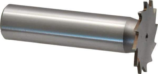 Made in USA - 1" Diam x 3/64" Face Width, High Speed Steel, 16 Teeth, Shank Connection Woodruff Keyseat Cutter - Uncoated, 2-3/16" OAL x 1/2" Shank, Straight Teeth - Exact Industrial Supply