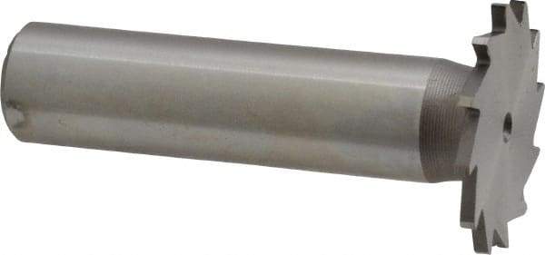 Made in USA - 1" Diam x 1/16" Face Width, High Speed Steel, 16 Teeth, Shank Connection Woodruff Keyseat Cutter - Uncoated, 2-3/16" OAL x 1/2" Shank, Straight Teeth - Exact Industrial Supply