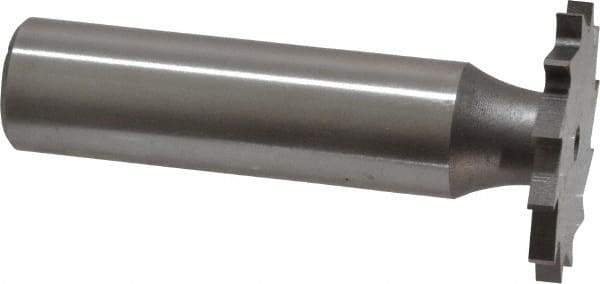 Made in USA - 1" Diam x 3/32" Face Width, High Speed Steel, 16 Teeth, Shank Connection Woodruff Keyseat Cutter - Uncoated, 2-3/16" OAL x 1/2" Shank, Straight Teeth - Exact Industrial Supply
