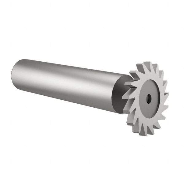 Made in USA - 1" Diam x 9/64" Face Width, High Speed Steel, 16 Teeth, Shank Connection Woodruff Keyseat Cutter - Uncoated, 2-3/16" OAL x 1/2" Shank, Straight Teeth - Exact Industrial Supply
