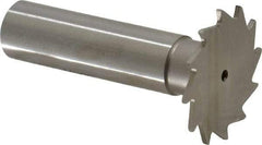 Made in USA - 1-1/8" Diam x 3/64" Face Width, High Speed Steel, 16 Teeth, Shank Connection Woodruff Keyseat Cutter - Uncoated, 2-3/16" OAL x 1/2" Shank, Straight Teeth - Exact Industrial Supply