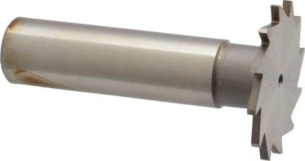 Made in USA - 1-1/8" Diam x 1/16" Face Width, High Speed Steel, 16 Teeth, Shank Connection Woodruff Keyseat Cutter - Uncoated, 2-3/16" OAL x 1/2" Shank, Straight Teeth - Exact Industrial Supply