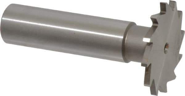 Made in USA - 1-1/8" Diam x 5/64" Face Width, High Speed Steel, 16 Teeth, Shank Connection Woodruff Keyseat Cutter - Uncoated, 2-3/16" OAL x 1/2" Shank, Straight Teeth - Exact Industrial Supply
