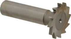 Made in USA - 1-1/8" Diam x 7/64" Face Width, High Speed Steel, 16 Teeth, Shank Connection Woodruff Keyseat Cutter - Uncoated, 2-3/16" OAL x 1/2" Shank, Straight Teeth - Exact Industrial Supply