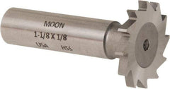 Made in USA - 1-1/8" Diam x 1/8" Face Width, High Speed Steel, 16 Teeth, Shank Connection Woodruff Keyseat Cutter - Uncoated, 2-3/16" OAL x 1/2" Shank, Straight Teeth - Exact Industrial Supply