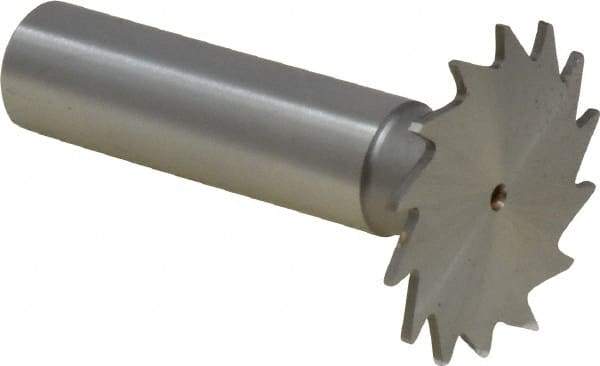 Made in USA - 1-1/4" Diam x 3/64" Face Width, High Speed Steel, 18 Teeth, Shank Connection Woodruff Keyseat Cutter - Uncoated, 2-3/16" OAL x 1/2" Shank, Straight Teeth - Exact Industrial Supply