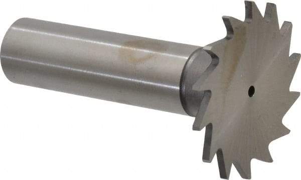 Made in USA - 1-1/4" Diam x 1/16" Face Width, High Speed Steel, 18 Teeth, Shank Connection Woodruff Keyseat Cutter - Uncoated, 2-3/16" OAL x 1/2" Shank, Straight Teeth - Exact Industrial Supply
