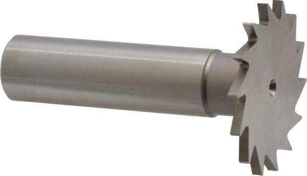 Made in USA - 1-1/4" Diam x 5/64" Face Width, High Speed Steel, 18 Teeth, Shank Connection Woodruff Keyseat Cutter - Uncoated, 2-3/16" OAL x 1/2" Shank, Straight Teeth - Exact Industrial Supply
