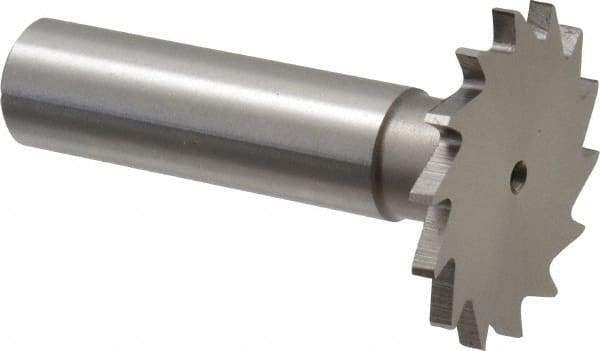 Made in USA - 1-1/4" Diam x 3/32" Face Width, High Speed Steel, 18 Teeth, Shank Connection Woodruff Keyseat Cutter - Uncoated, 2-3/16" OAL x 1/2" Shank, Straight Teeth - Exact Industrial Supply