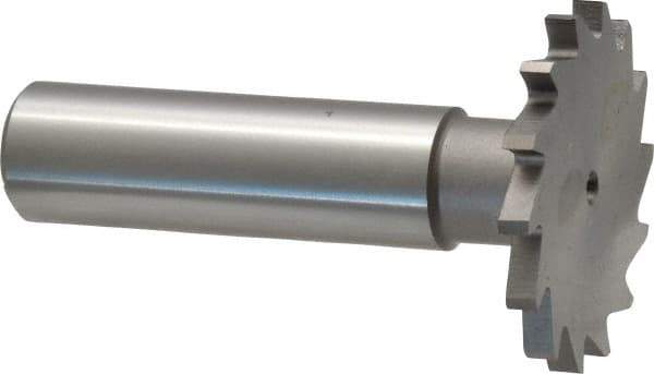 Made in USA - 1-1/4" Diam x 7/64" Face Width, High Speed Steel, 18 Teeth, Shank Connection Woodruff Keyseat Cutter - Uncoated, 2-3/16" OAL x 1/2" Shank, Straight Teeth - Exact Industrial Supply