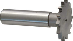 Made in USA - 1-1/4" Diam x 7/64" Face Width, High Speed Steel, 18 Teeth, Shank Connection Woodruff Keyseat Cutter - Uncoated, 2-3/16" OAL x 1/2" Shank, Straight Teeth - Exact Industrial Supply