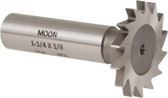 Made in USA - 1-1/4" Diam x 1/8" Face Width, High Speed Steel, 18 Teeth, Shank Connection Woodruff Keyseat Cutter - Uncoated, 2-3/16" OAL x 1/2" Shank, Straight Teeth - Exact Industrial Supply