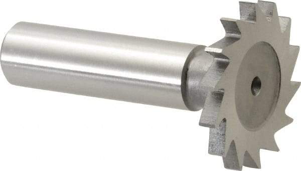 Made in USA - 1-1/4" Diam x 9/64" Face Width, High Speed Steel, 18 Teeth, Shank Connection Woodruff Keyseat Cutter - Uncoated, 2-3/16" OAL x 1/2" Shank, Straight Teeth - Exact Industrial Supply