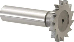 Made in USA - 1-1/4" Diam x 9/64" Face Width, High Speed Steel, 18 Teeth, Shank Connection Woodruff Keyseat Cutter - Uncoated, 2-3/16" OAL x 1/2" Shank, Straight Teeth - Exact Industrial Supply