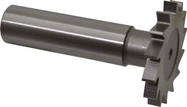 Made in USA - 1-1/4" Diam x 5/32" Face Width, High Speed Steel, 18 Teeth, Shank Connection Woodruff Keyseat Cutter - Uncoated, 2-3/16" OAL x 1/2" Shank, Straight Teeth - Exact Industrial Supply