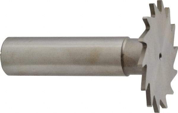 Made in USA - 1-3/8" Diam x 1/16" Face Width, High Speed Steel, 18 Teeth, Shank Connection Woodruff Keyseat Cutter - Uncoated, 2-1/4" OAL x 1/2" Shank, Straight Teeth - Exact Industrial Supply