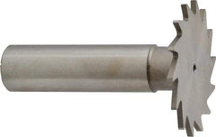 Made in USA - 1-3/8" Diam x 1/16" Face Width, High Speed Steel, 18 Teeth, Shank Connection Woodruff Keyseat Cutter - Uncoated, 2-1/4" OAL x 1/2" Shank, Straight Teeth - Exact Industrial Supply