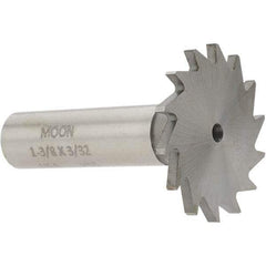 Made in USA - 1-3/8" Diam x 3/32" Face Width, High Speed Steel, 18 Teeth, Shank Connection Woodruff Keyseat Cutter - Uncoated, 2-1/4" OAL x 1/2" Shank, Straight Teeth - Exact Industrial Supply