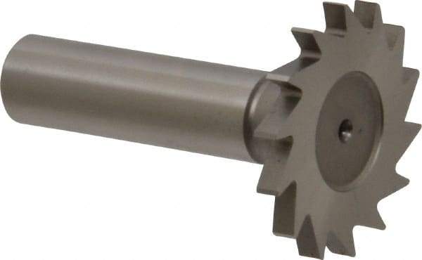 Made in USA - 1-3/8" Diam x 9/64" Face Width, High Speed Steel, 18 Teeth, Shank Connection Woodruff Keyseat Cutter - Uncoated, 2-1/4" OAL x 1/2" Shank, Straight Teeth - Exact Industrial Supply