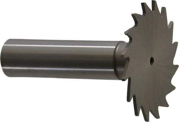 Made in USA - 1-1/2" Diam x 3/64" Face Width, High Speed Steel, 20 Teeth, Shank Connection Woodruff Keyseat Cutter - Uncoated, 2-1/4" OAL x 1/2" Shank, Straight Teeth - Exact Industrial Supply